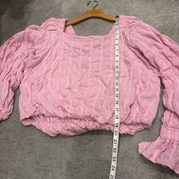 Free People Alicia Top Pink Crinkled Balloon Sleeves Open Tie Back Blouse - Picture 11 of 11